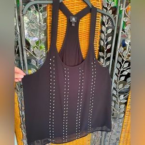 Rock & Republic Flowy Black Tank with Metal Stud accents XL
